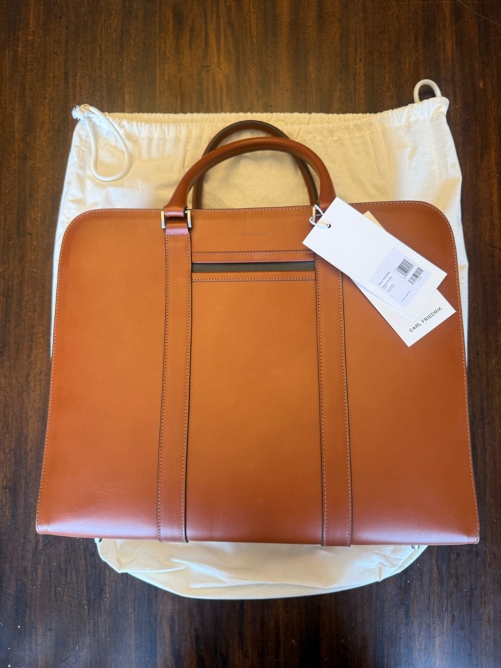 Carl Friedrik Palissy Overnight Leather Briefcase - Cognac - 27L, 17.7x14.6x6.3"
